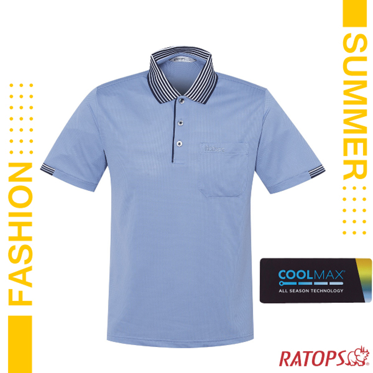【瑞多仕-RATOPS】男款 COOLMAX 輕量透氣短袖POLO衫(門襟出芽配小半袖)_DB1704 褪色藍/丈青芽✿30E010
